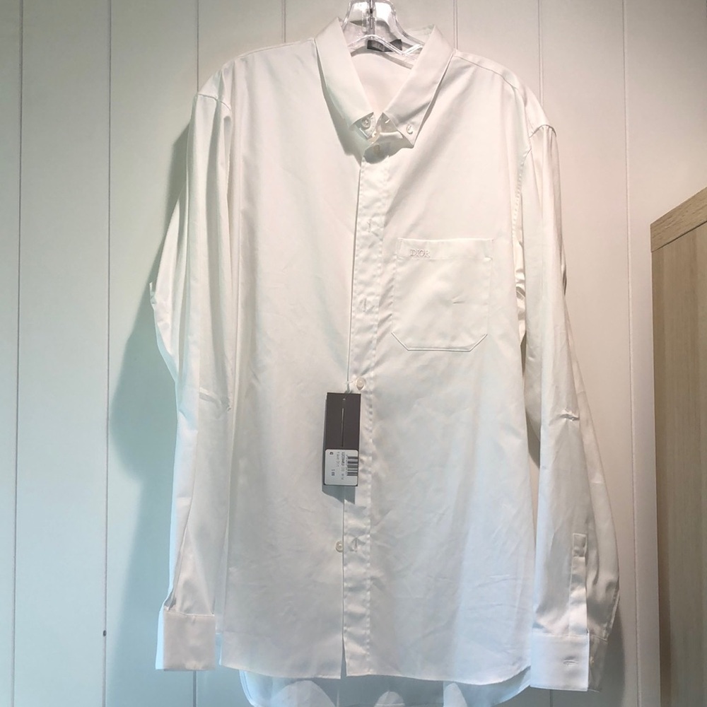 NWT DIOR Mens long sleeve white button down collar texture weave cotton 43